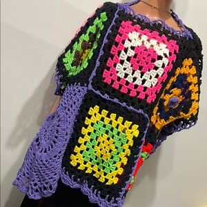 2 pc set Multicolor Crochet Wrap Poncho Granny Square style